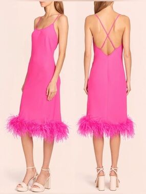 Amanda Uprichard Marianna Feather Hem Midi Dress, NEW